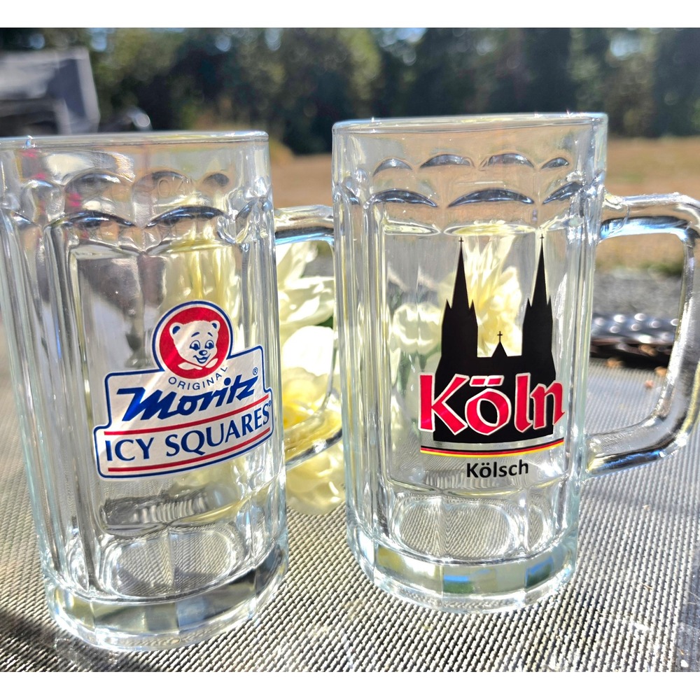 NIB Vintage German Beer Mug Set Moritz Icy Squares & Köln Kölsch Glass Pair